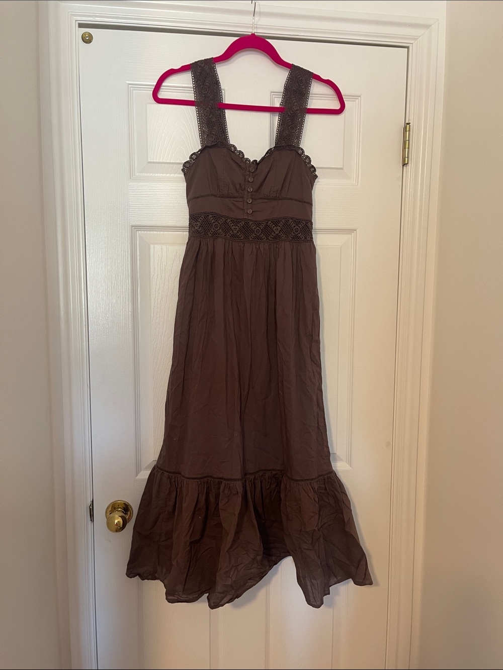 American Eagle Outfitters Brown Lace-Trim Dress